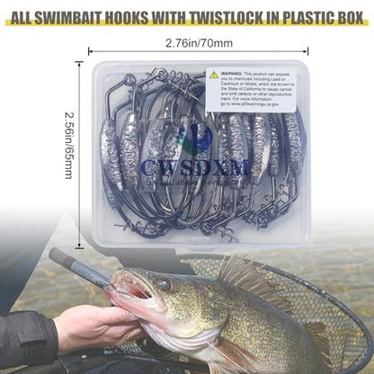 Twistlock Fishing Hooks, Swimbait Hooks Belly Offset Hooks Weighted Hook 1/0 3/0 4/0 for Soft Plastics Lures Fishing Saltwater Freshwater - color: Spring Weighted Hooks 7g - 15pcs