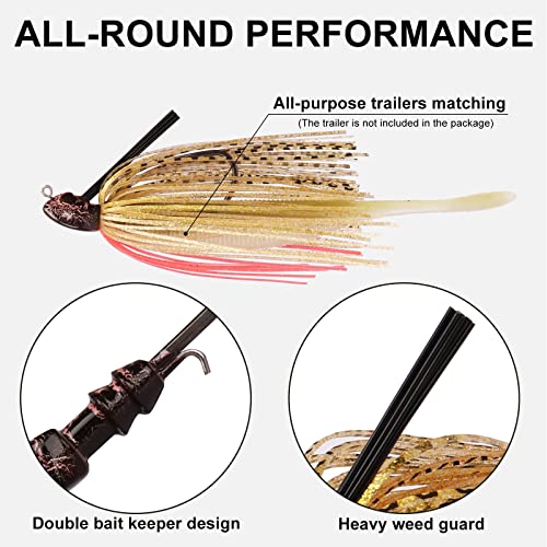 TRUSCEND Jigs Fishing Lures with Ultra Smooth Teflon Hook, Tour Grade Titanium Weed Guard Swim Jigs, Valuable Weedless Skirted Jig, Well-Made Lures for Crappie Bass Trout, Freshwater Fishing Gear - color: C-1/4oz