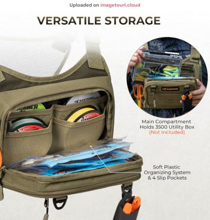 KastKing Bait Boss Water-Resistant Fishing Chest Pack With EVA Zip-Down Workstation, MOLLE Storage, Adjustable Chest Straps - color: D: Khaki