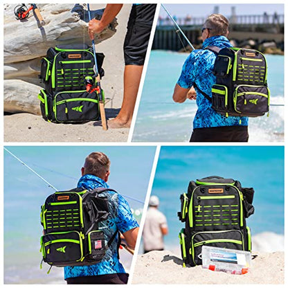 KastKing Bait Boss Fishing Tackle Backpack with Rod Holders-4 Tackle Boxes-Rain Cover,Storage for Fishing Gear - color: C: Grass Green