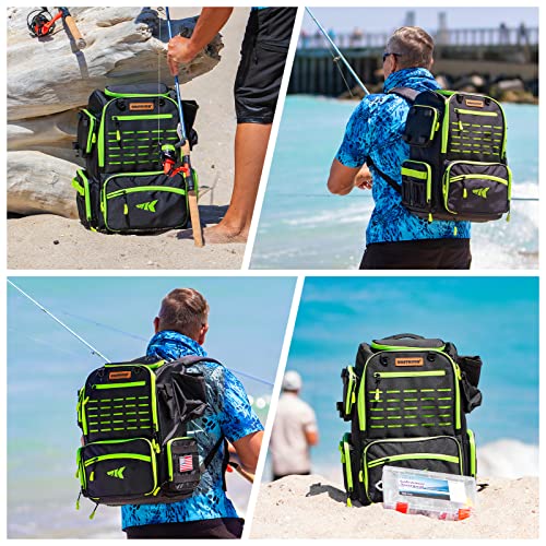 KastKing Bait Boss Fishing Tackle Backpack with Rod Holders-4 Tackle Boxes-Rain Cover,Storage for Fishing Gear - color: C: Grass Green