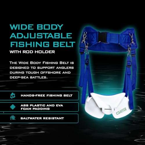 GAFFER SPORTFISHING Wide Body Adjustable Fishing Belt with Rod Holder - EVA Foam Padding, Ideal for Boat Fishing - color: Blue - 28 to 48 Inches