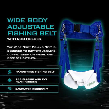 GAFFER SPORTFISHING Wide Body Adjustable Fishing Belt with Rod Holder - EVA Foam Padding, Ideal for Boat Fishing - color: Blue - 28 to 48 Inches