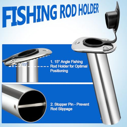 304 Stainless Steel Boat Fender Holder, Adjustable Flush Mount Rod Holder Insert for Fender Lines, 15° Marine Fender Cleat for Pontoon, Yacht, Docking