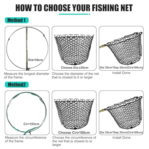 Fishing Landing Net Trout Net Replacement Netting with Rubber Mesh for Fish Fly and Fishing Landing - color: Black Rubber Fishing Net, size: Dia 40cm*Dep 25cm(Cir 130cm)