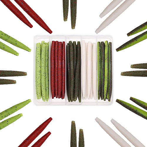 Wacky-Worms-Bass-Fishing-Lure-Kit-Wacky-Rig-Worms-Soft-Plastic-Stick-Baits3 4" 5" 6 inch - color: 4 inch 30 pcs