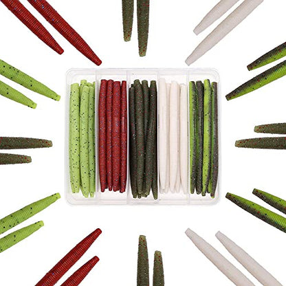 Wacky-Worms-Bass-Fishing-Lure-Kit-Wacky-Rig-Worms-Soft-Plastic-Stick-Baits3 4" 5" 6 inch - color: 4 inch 30 pcs