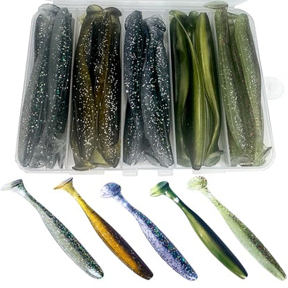 Fishing Soft Plastic Lures, Paddle Tail Swim Baits for Bass Fishing,Paddle Tail Swimbaits for for Bass Trout Walleye Lures, 30/50pcs Soft Plastic Baits with Box - color: C:3.54in/0.148oz-30pcs