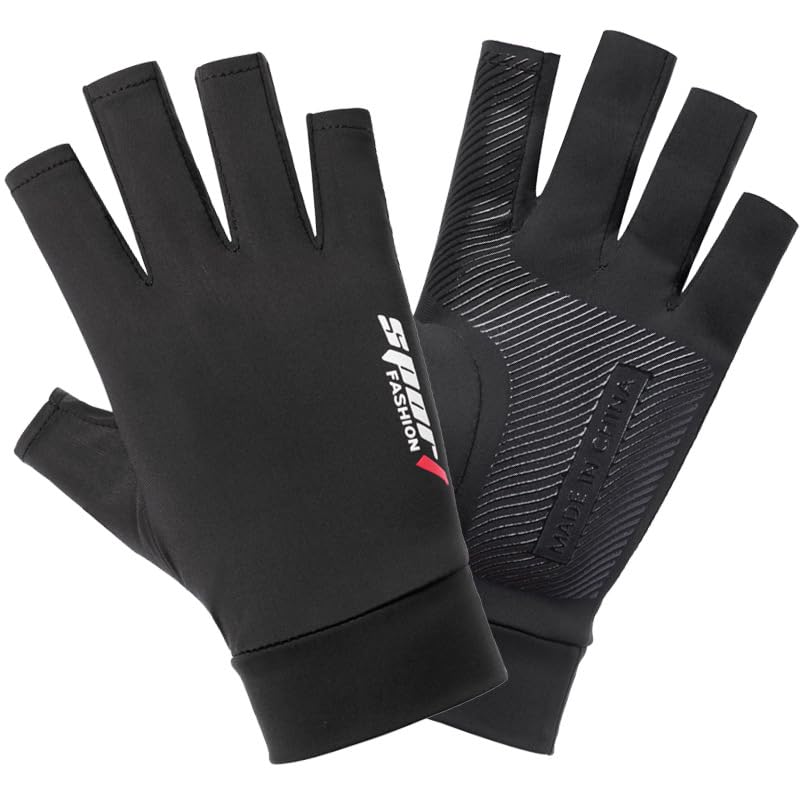 Anti-Slip Strips Cycling Gloves for Men/Women Half Finger UV Protection Driving Glove for Outdoor - color: Black