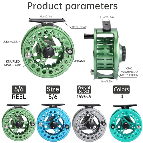 Sougayilang Fly Fishing Reel, Die Cast Aluminum Fly Reel, 5/6, 7/8, Weight Saltwater Fly Reels, 5/6, 7/8, Weight Saltwater Fly Reels - color: Green, size: 7/8wt