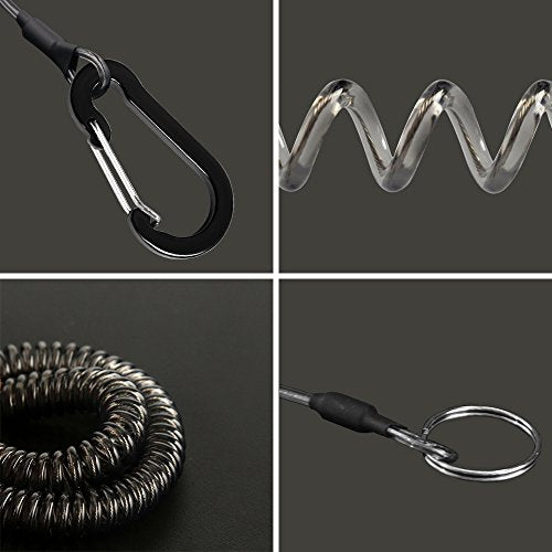 Lix&Rix Retractable Safety Coiled Lanyard with Aluminium Alloy Carabiner Clip, Black/Blue/Green/Red/Silver/Yellow - color: Black Long