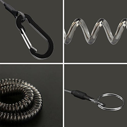 Lix&Rix Retractable Safety Coiled Lanyard with Aluminium Alloy Carabiner Clip, Black/Blue/Green/Red/Silver/Yellow - color: Black Long
