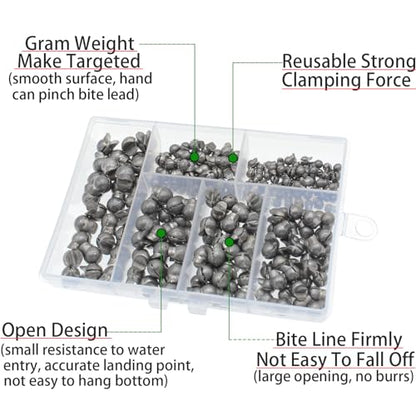250/180Pcs Split Shot Fishing Weights Sinkers, Round Open Mouth Design Fishing Weight Clip on Sinker Weight Freshwater Saltwater Fishing Accessories Gift for Fishing Lovers - color: 250pcs - 0.02oz/0.04oz/0.07oz/0.09oz/0.11oz/0.14oz