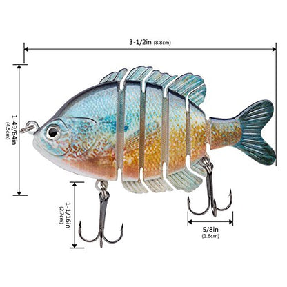 BASSDASH SwimPanfish Multi Jointed Panfish Bluegill Swimbaits Hard Topwater Bass Lures Fishing Lure Crank Saltwater 3.5in/0.85oz - color: Redbreast Sunfish