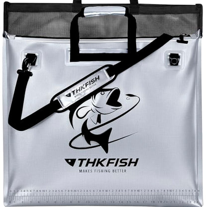 THKFISH Fish Tournament Weigh in Bag for Bass Fishing with Leakproof Zipper | Heavy Duty Live Fish Bags for Caught Fish with Waterproof Zipper and Mesh Liner,Puncture Resistant - color: Silver-25×23in with Net