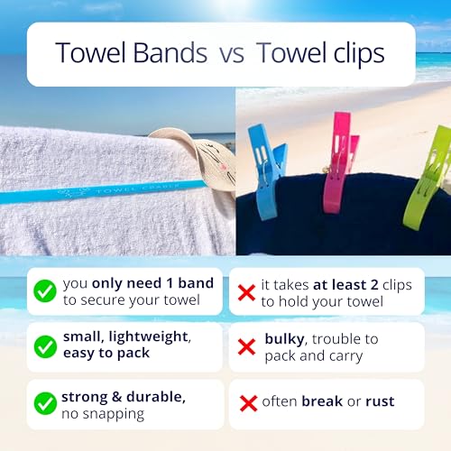 Towel Crabber Towel Bands (6-Pack), Beach Pool & Cruise Chairs, Extra Durable, Cruise Ship & Beach Essentials, Alternative to Beach Towel Clips (3 Regular + 3 Glow in The Dark) - color: Pink, Orange, Yellow, Green, Blue, Purple
