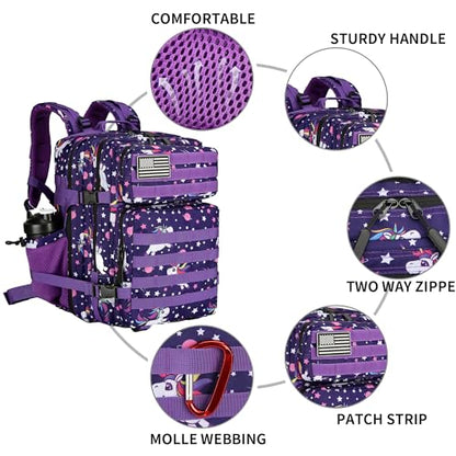 Lovelinks21 25L Tactical Military Backpack Small Travel Rucksack for Men and Women Assault Pack Bug Out Bag Molle Daypack Gym Backpack with Bottle Holder (Purple Pony) - color: Purple Pony