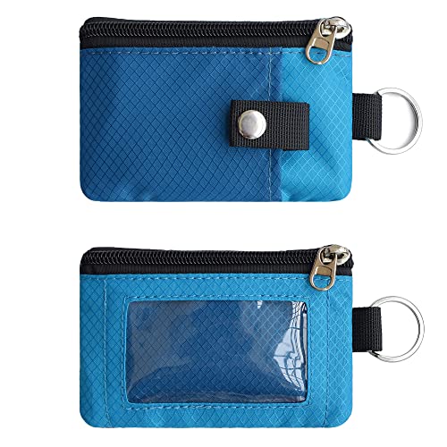 CHENSPRX Minimalist RFID Blocking Small Wallet with ID Window,WaterResistant Zip Id Case Wallet with Lanyard Keychain for Cards,Cash,Travel,Women,Men - color: ElectricBlue+SkyBlue
