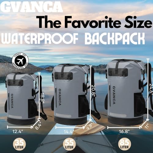 Waterproof Roll Top Kayak Dry Backpack, Floating Outdoor Dry Sack Boating Sailing Canoeing Rafting Fishing Camping 35L Grey - color: Grey, size: 35L