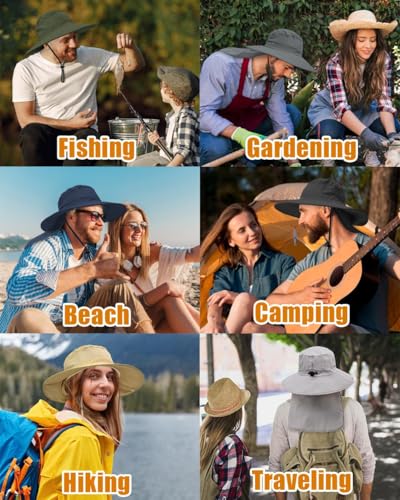 Outdoor Sun Hats with Stowable Neck Flap for Men Women UPF 50+ Mesh Summer Bucket Hat Wide Brim for Fishing Safari Hiking - color: Beige