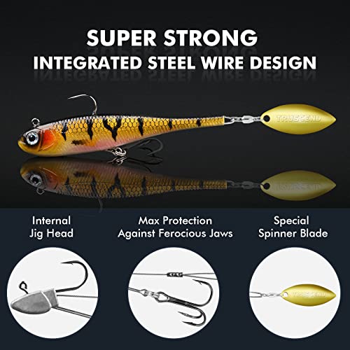 TRUSCEND Shadtale Easy Catch Soft Fishing Lures with BKK Hooks - Trembly Sinking and Vibrating Swim for More Bites, Pre-Rigged Swimbaits for Bass, Trout, Crappie, Walleye, Freshwater Saltwater Fishing - color: E-3.5“,0.5oz