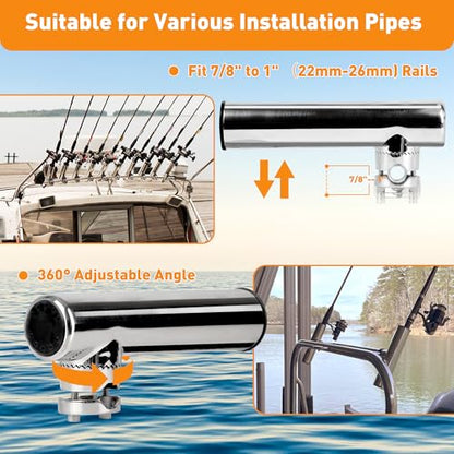 2 Pack Fishing Rod Holders for Boat Rail Mount, Stainless Steel Clamp on Rod Holder for Marine Boat, Fishing Boat, Pontoon, Jon Boat - style: Fit 7/8" to 1" Rail Bottom Clevis