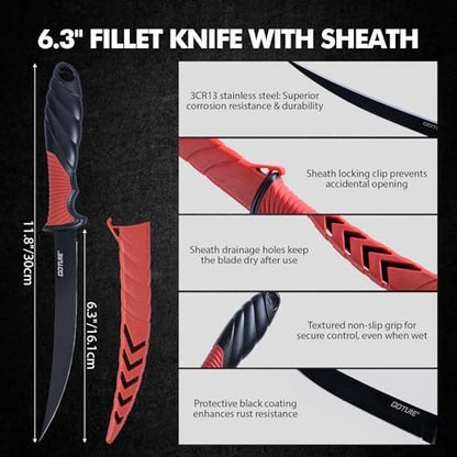 Goture Fishing Tool Kit,Fishing Pliers,Fillet Knife with Sheath,Fish Lip Gripper,Fish Hook Remover,Lanyard,Line Scissors,Sharpener,Stainless Steel Soap,Saltwater Gear Kit,Red/Pink,Gifts for Men/Women - color: A9:12pcs Fishing Tool Kit