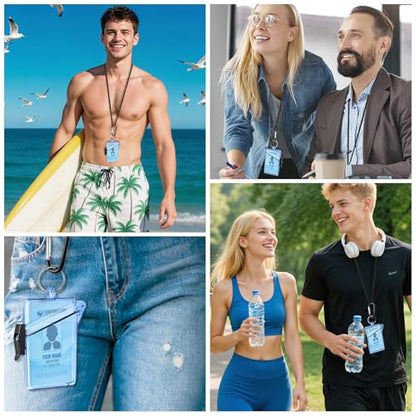 BESARME Waterproof ID Badge Holder Case Clear Blue Vertical ID Card Holder with Lanyard Carabiner and Keychain Durable Locker Dry Box - color: Blue