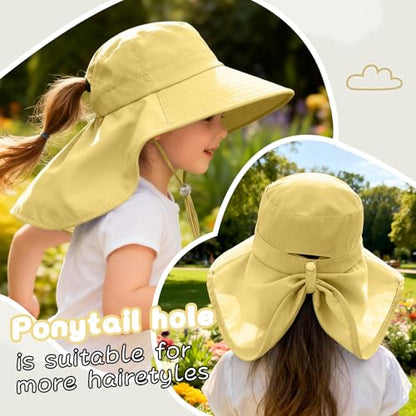 ZOORON Outdoor Kids Sun Hat with Neck Flap UPF 50+ Sun Protection Fishing Hat Wide Brim Summer Kids Beach Hats for Girls Boys - color: 1pack-yellow