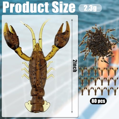 Soulchen 80 Pcs Micro Craw Scented Drop Shot Crappie Crawfish Bait Brown Black Fishing Soft Plastic Bait Bass Crawfish Lures Crappie Worms Lure Fishing Equipment Set - color: Classic Color