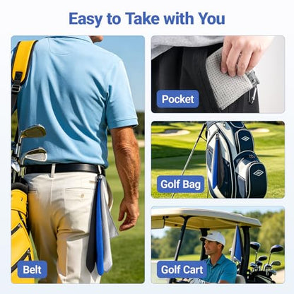 Pro 3 Pack Golf Towels (16"x16"), Durable Microfiber Golf Towels with Hook and Loop Fastener, Premium Essential Accessories for Golf Bag for Men(Gray, Blue, Black)