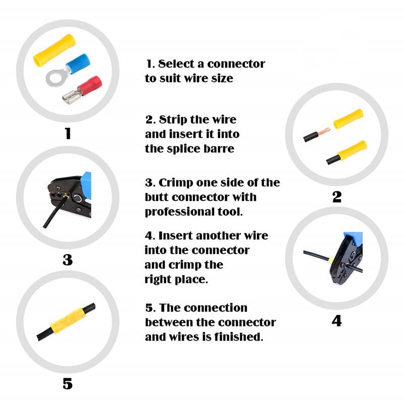 300PCS Wire Connectors, Insulated Crimp Terminals Assortment Kit - Includes Ring, Spade, Butt, Quick Disconnect, Fork for Automotive Electrical Wiring