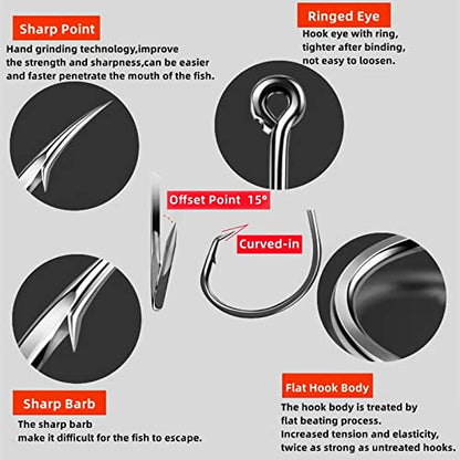 Circle Hooks Fishing Hooks 2X Strong 170PCS/Box|220PCS/Box Octopus Catfish Fish Bulk Fishing Hooks Set Saltwater Freshwater Gear Equipment#1 1/0 2/0 3/0 4/0 5/0 6/0 8/0 10/0 - color: BLACK-220PCS