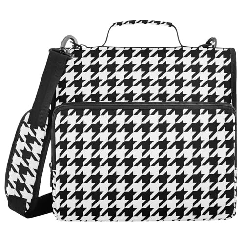 Classic Houndstooth Zipper Binder Bag 3 Ring with Shoulder Strap Zippered Binder Fits 13 Inch Laptop File Folder Document Organizer for College Office Supplies - color: Classic Houndstooth
