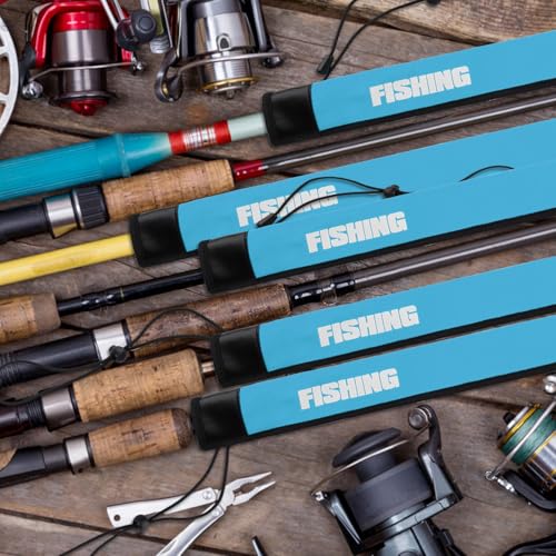 Fishing Rod Sleeve, 45.28 Inch Adjustable Neoprene Fishing Pole Protector Covers Case for Most Spinning & Casting Poles, Anti-Tangle, Waterproof (Blue)