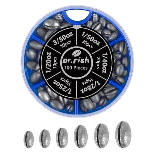 Dr.Fish 100 Pieces/Box Split Shot Sinkers Kit - 6 Sizes Lead Fishing Line Weights Clip on Sinkers for Fly Fishing, Freshwater, Trout Bulk Assortment