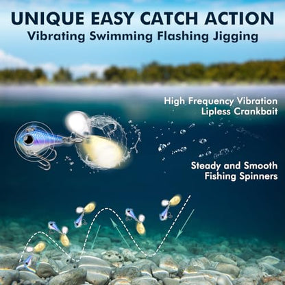 TRUSCEND Vibespinner Easy Catch Fishing Lures with BKK Hooks, Tail Spinner Baits with 4 Actions, Vibrating Swimming Flashing & Jigging for More Bites, Spoon Lures for Bass Trout Crappie Walleye Pike - color: A3-1/2oz-14g