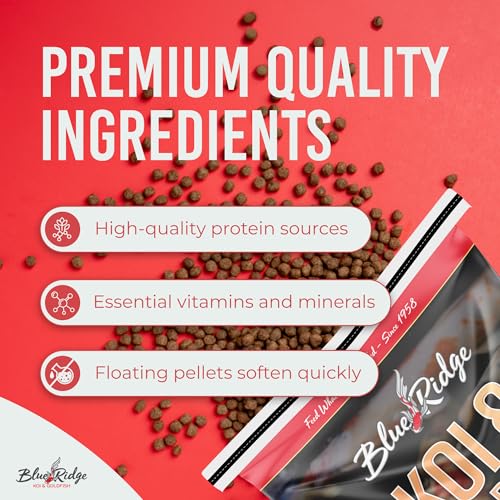 Blue Ridge Koi Fish Food 25lb - Koi Food 3/16” Large and Mini Blend Growth Formula, Goldfish Food, Premium Fish Food for Ponds, Ponds Fish Food, Floating Pond Pellets - size: 25 Pound (Pack of 1)