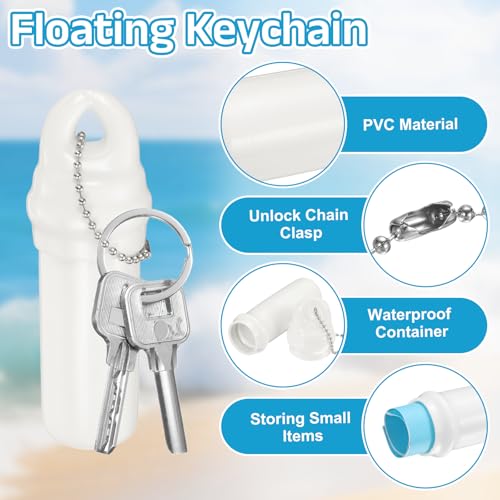 uxcell Floating Keychain, Float Key Ring Holder with Waterproof Container, Float Key Pendant for Fishing - color: White