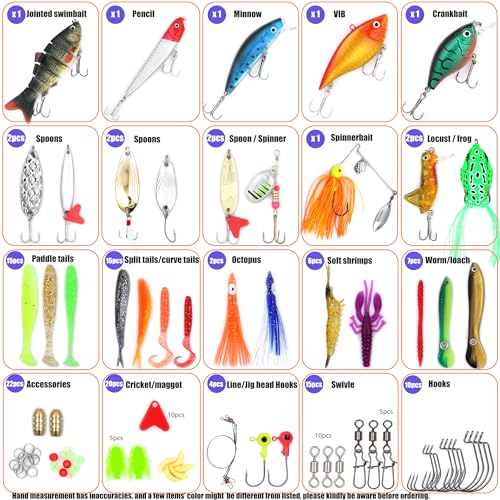 EXAURAFELIS Fishing Lures Tackle Kit, Mixed Hard & Soft Baits Metal Spoons Fishing Accessories for Bass Trout Pike Freshwater Saltwater Fishing - color: 130pcs