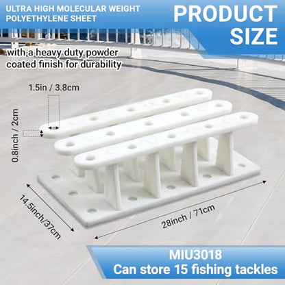 Holiday Gift for Anglers - 15-rod Summer Heavy Duty Fishing Rod Holder Rack - 28 x 14.5 x 8 Inches, Outdoor Garage Pole Mount Bi-level Design, Uv-resistant, 100% Waterproof for Boat, Garage and Dock