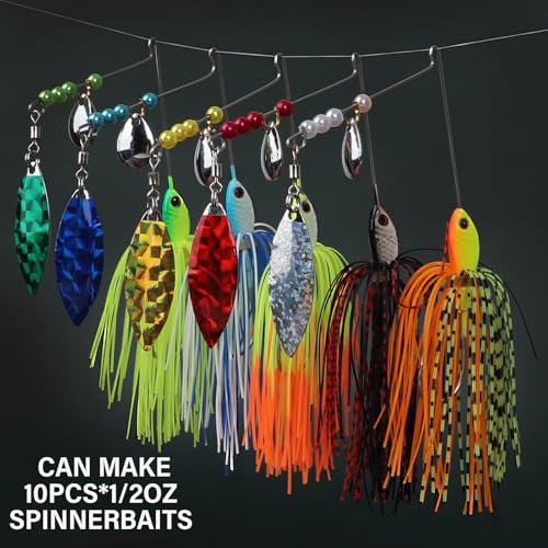 Dovesun Fishing Lure Making Kit DIY Spinner Making Kit, Inline Spinner Baits for Bass Fishing Trout Salmon Freshwater Gift for Men 228pcs/155pcs/107pcs - color: C-107PCS-3D Eyes-Spinnerbaits Making Kit