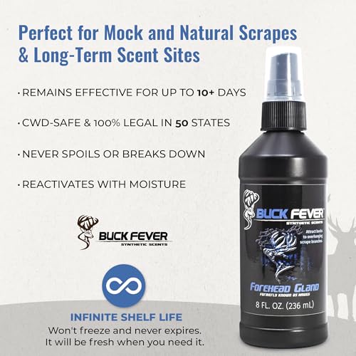 Buck Fever Forehead Gland – Syntheticly Formulated Buck Lure & Deer Attractant (not just Limited to Whitetail Deer) for Mock Scrapes, Licking Branches - Year-Round Hunting Scents - size: 8 oz
