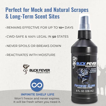 Buck Fever Forehead Gland – Syntheticly Formulated Buck Lure & Deer Attractant (not just Limited to Whitetail Deer) for Mock Scrapes, Licking Branches - Year-Round Hunting Scents - size: 8 oz