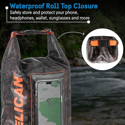 Pelican Marine IP68 Waterproof Dry Bag 5L w/Phone Pouch/Case - Hunter Camo | Roll Top Waterproof Backpack with Touchscreen Phone Pouch - Swimming, Kayaking, Camping, Rafting, Fishing & Travel Essentials - color: Hunter Camo - 5L, size: 5L