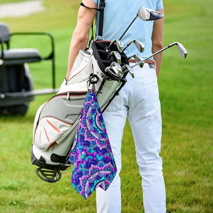Blue Mandala Boho Golf Towel for Golf Bags Carts Mandalas Flowers Golf Towels with Clip Bohemia Waffle Towels Cleaning Cloth 2 Packs for Men Golfer Accessories, Birthday Father's Day Present - color: Blue Purple