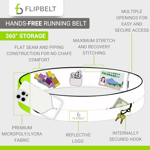 FlipBelt Classic Running Belt, Phone Holder for Running, Money Belt Pouch - color: Reflective Neon Yellow, size: Small