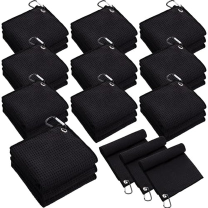 Batiyeer 30 Pcs Bulk Golf Towels for Golf Bags 16'' x 16'' Microfiber Fabric Golf Towel Waffle Pattern with Clip for Bags Men Mini Tournament Fitness Yoga Camping (Black) - color: Black