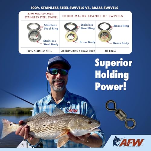American Fishing Wire Fishing Swivels - Mighty Mini 100% Stainless Steel Snap Crane Swivels, 3X Stronger Than Brass, For Terminal Tackle Box, Up to 600lb Test - Fishing Gear for Fishing Line Leaders - style: Mighty-Mini Stainless Steel Swivels Kit