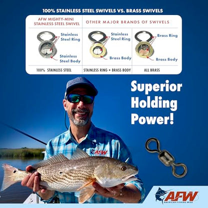 American Fishing Wire Fishing Swivels - Mighty Mini 100% Stainless Steel Snap Crane Swivels, 3X Stronger Than Brass, For Terminal Tackle Box, Up to 600lb Test - Fishing Gear for Fishing Line Leaders - style: Mighty-Mini Stainless Steel Swivels Kit